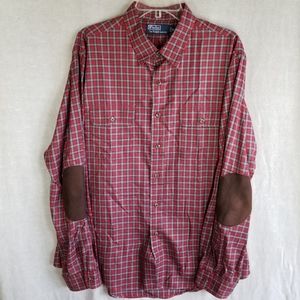 Polo Ralph Lauren Shirt Mens XL‎ Red Woodsman Elbow Patches Pads Lumberjack.